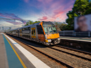 Passenger Train going through Summer Hill train station a suburban Sydney train Station NSW Australia