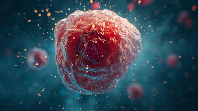 Macro shot targeted immune activation triggered by precise antibody attachment on target cell, clinical minimal cinematic, monoclonal antibody therapy