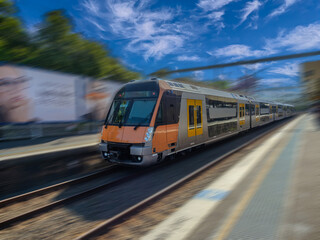 Naklejka premium Passenger Train going through Summer Hill train station a suburban Sydney train Station NSW Australia