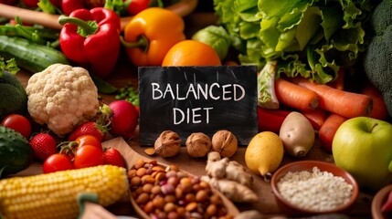 fruits and vegetables with blackboard