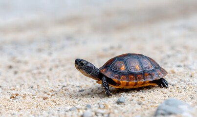 Fototapeta premium turtle walking slowly on sandy beach