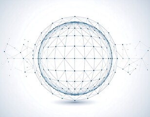 A blue wireframe sphere composed of points and lines, with connected nodes extending outward from its sides