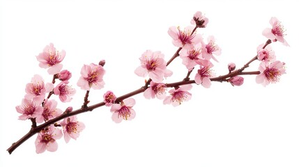 Obraz premium Single branch of pink blossoming flowers isolated on white background