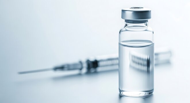 Medical vial and syringe on white background for treatment and vaccination