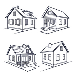Four simple house outlines in blueprint style home