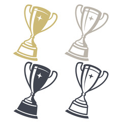 Four trophy icons in gold gray dark gray and outline