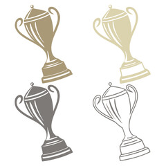 Four trophy icons in different shades of brown and gray