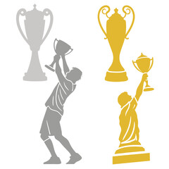 Gold and silver trophy icons with celebrating athletes