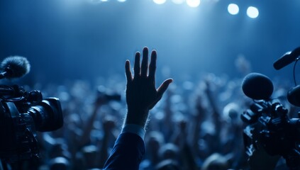 Raised Hand at a Press Conference with Cameras Focused, National Journalist Day