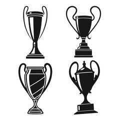 Four black silhouette trophy icons on white background