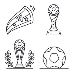 Soccer trophy and ball line icons set football