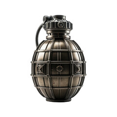 Metallic, spherical explosive device with a handle and segmented surface