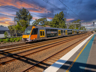 Passenger Train going through Summer Hill train station a suburban Sydney train Station NSW Australia