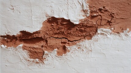 Fototapeta premium A close-up of a textured wall showing cracks and peeling paint in earthy tones, highlighting wear and age.