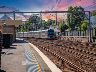 Passenger Train going through Summer Hill train station a suburban Sydney train Station NSW Australia