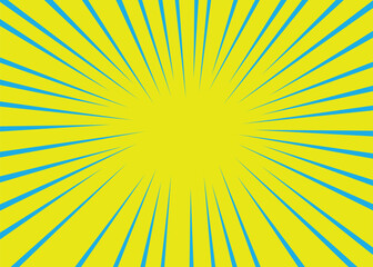 Comic Burst Background Vector -sunburst, comic burst, pop art, retro background, explosion rays, abstract rays, radial lines, comic style, blue yellow background- dynamic pattern