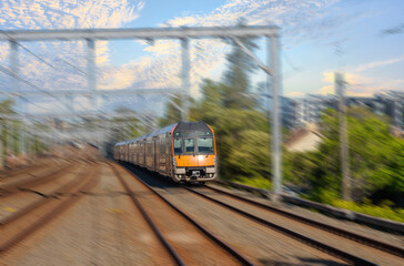 Passenger Train going through Summer Hill train station a suburban Sydney train Station NSW Australia