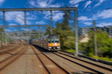 Passenger Train going through Summer Hill train station a suburban Sydney train Station NSW Australia