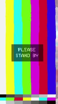 4K Animation tv static color noise glitch error video with please stand by text