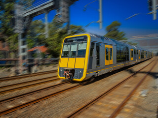 Passenger Train going through Summer Hill train station a suburban Sydney train Station NSW Australia