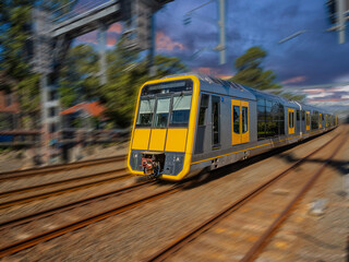 Passenger Train going through Summer Hill train station a suburban Sydney train Station NSW Australia