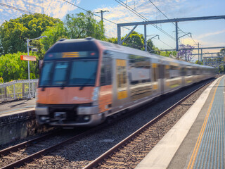 Passenger Train going through Summer Hill train station a suburban Sydney train Station NSW Australia