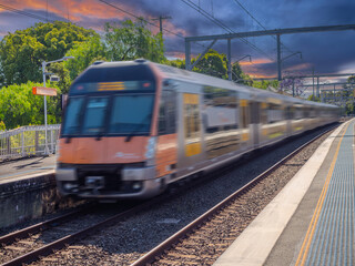 Passenger Train going through Summer Hill train station a suburban Sydney train Station NSW Australia