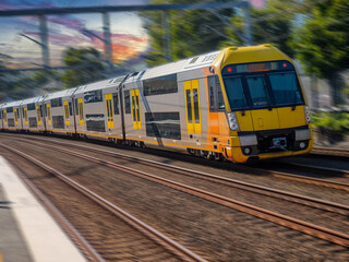 Naklejka premium Passenger Train going through Summer Hill train station a suburban Sydney train Station NSW Australia