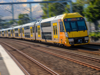 Passenger Train going through Summer Hill train station a suburban Sydney train Station NSW Australia