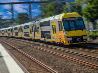 Passenger Train going through Summer Hill train station a suburban Sydney train Station NSW Australia