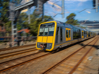 Passenger Train going through Summer Hill train station a suburban Sydney train Station NSW Australia