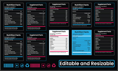 Nutrition facts template, nutrition lable, supplement facts template