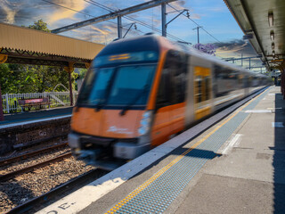 Passenger Train going through Summer Hill train station a suburban Sydney train Station NSW Australia