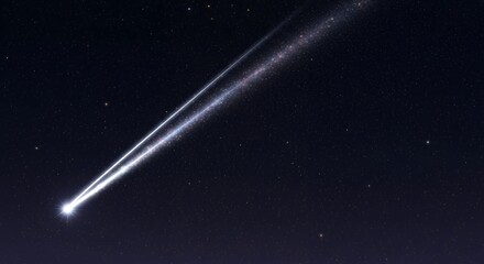 Bright Comet with Long Tail Traveling Through Starry Night Sky