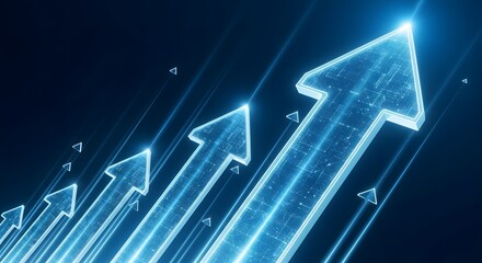 Upward Trending Arrows with Glowing Lines Show Growth and Success