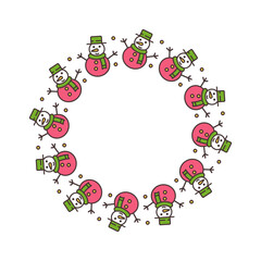 Wreath frame with a snowman. Vector illustration on an isolated transparent background with copy space.