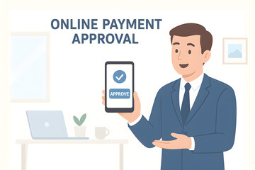 Online Payment Approval , flat vector illustration of a user approving online payments on a secure digital platform.