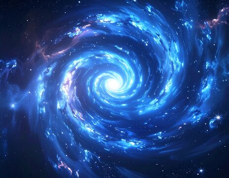 Spiraling cosmic vortex of blue and white nebulas in deep space