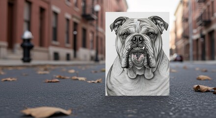 Realistic Bulldog Portrait on Urban Street in Fall Setting