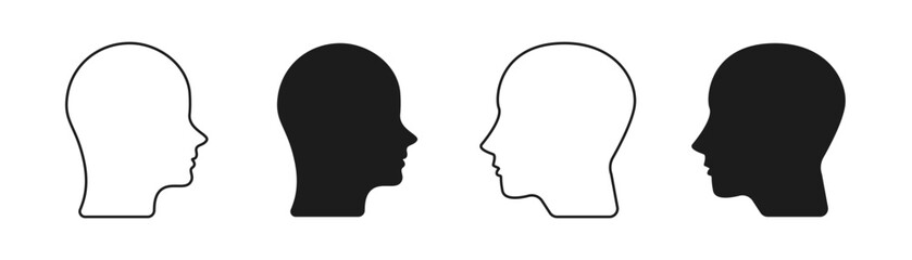 Human head profile icon set. Silhouette of Human head. Filled and outlined style. Editable line width