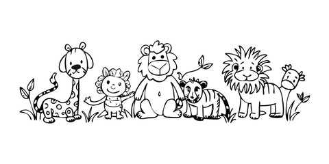 Doodle Jungle Animals with Transparent Background lion