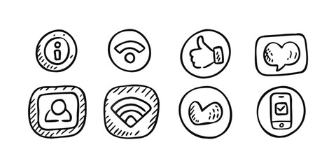 Hand Drawn Social Media Icons and Technology Symbols