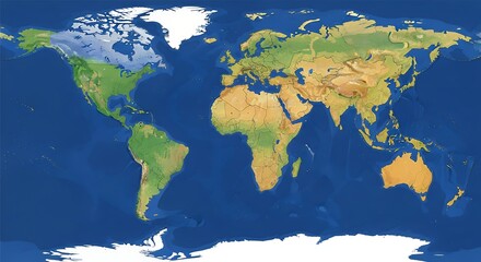 Colorful World Map Illustration Showing Continents and Oceans in Bright Colors