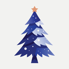 Fototapeta premium Elegant Indigo Blue Christmas Tree Vector with Silver Snow and Rose Gold Highlights