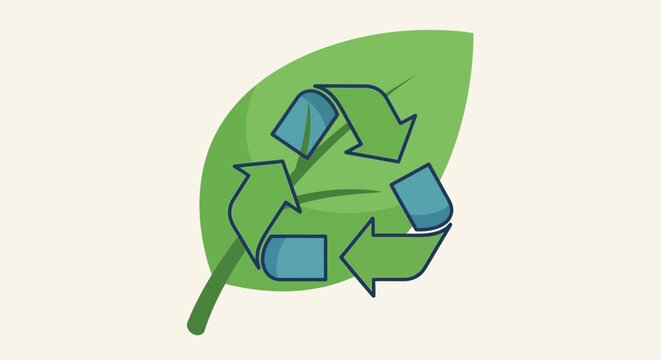 Green Leaf with Recycling Symbol Representing Environmental Conservation and Sustainability.