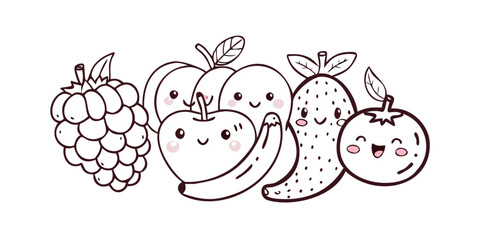 Cute Kawaii Fruit Characters with Transparent Background
