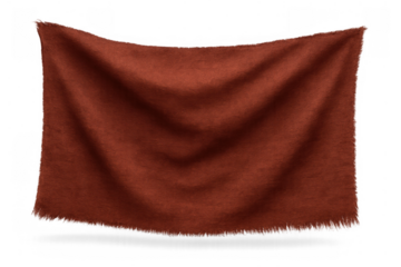 Brown blanket or fabric piece with textile texture showing folded soft material, draped wool, transparent background