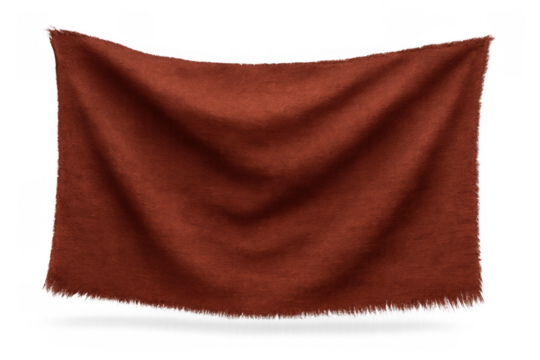 Brown blanket or fabric piece with textile texture showing folded soft material, draped wool, transparent background