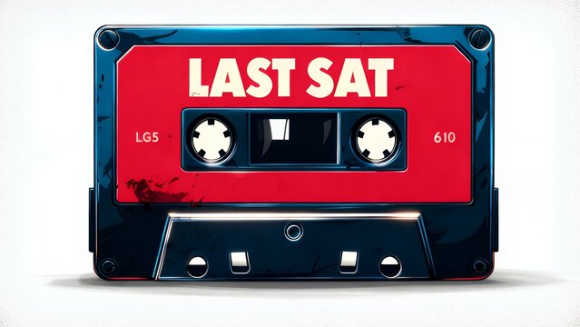 LAST SAT: Retro Cassette Tape Design with Bold Red and Blue Aesthetic