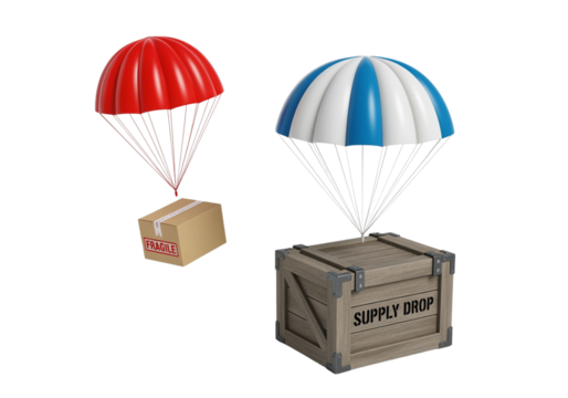 Supply drop parachutes 3D collection isolated on transparent background - Powered by Adobe